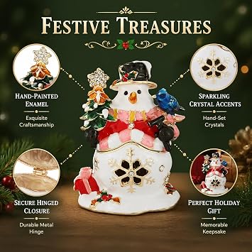 Snowman Trinket Boxes Hinged Christmas Ornament Hand-Painted Small Jewelry Box Enamel Christmas Gift