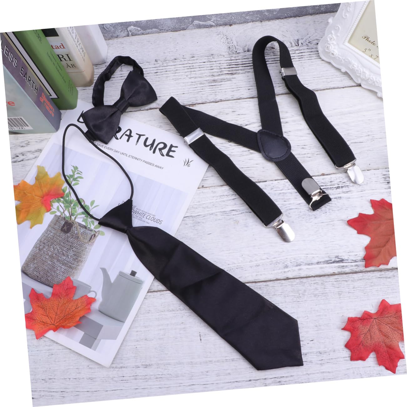 Healeved Elegant Boys and Girls Bow Tie Set Tie and Suspenders Comfortable Elastic Belts for Boys Easy Clip Buckle Closure