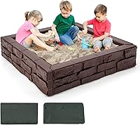 Vista 14 de Costzon Caja de arena para niños con cubierta, caja de arena de polietileno de alta densidad de 47 x 47 pulgadas con cubierta Oxford, forro Blanco