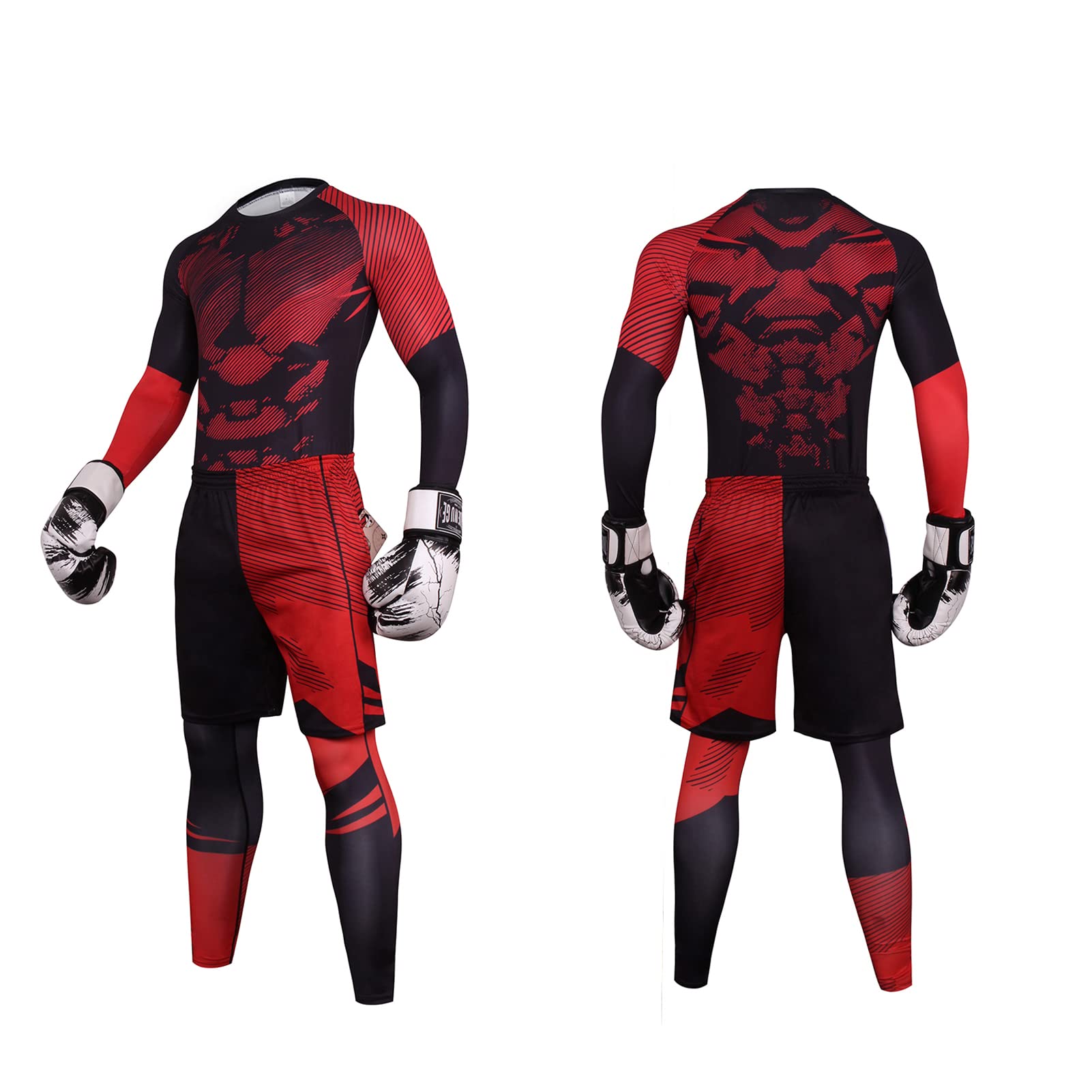 3 Pièces Ensemble Compression Homme Tenue Sport Fitness Vêtement Running Shirt Compression Legging Sport Short Running Sport Running Jogging Cyclisme