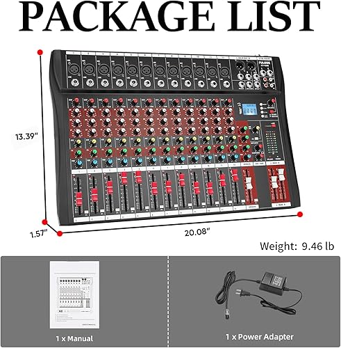 Miniatura 9 de FULODE CT120S mezclador de audio de 12 canales, consola con Bluetooth USB, mezclador de DJ, equipo de DJ para entrada de grabación de computadora,