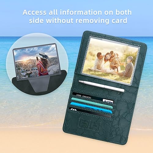 Miniatura 2 de WALNEW Soporte para pasaporte para viajes, funda de pasaporte RFID para mujeres y hombres, funda de piel sintética para pasaporte con soporte para