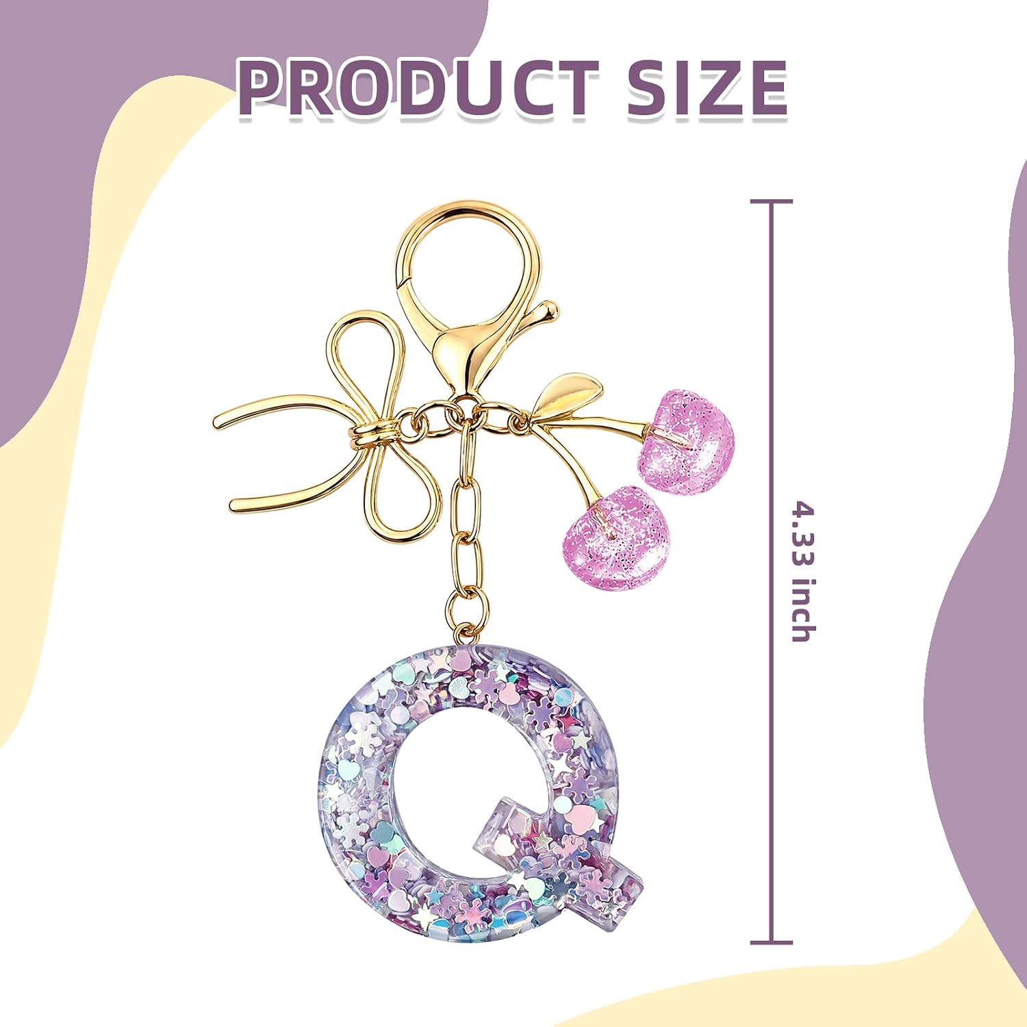 Koythin Initial Keychain, Resin Letter Keychain with Cherry & Bow Charm image 2