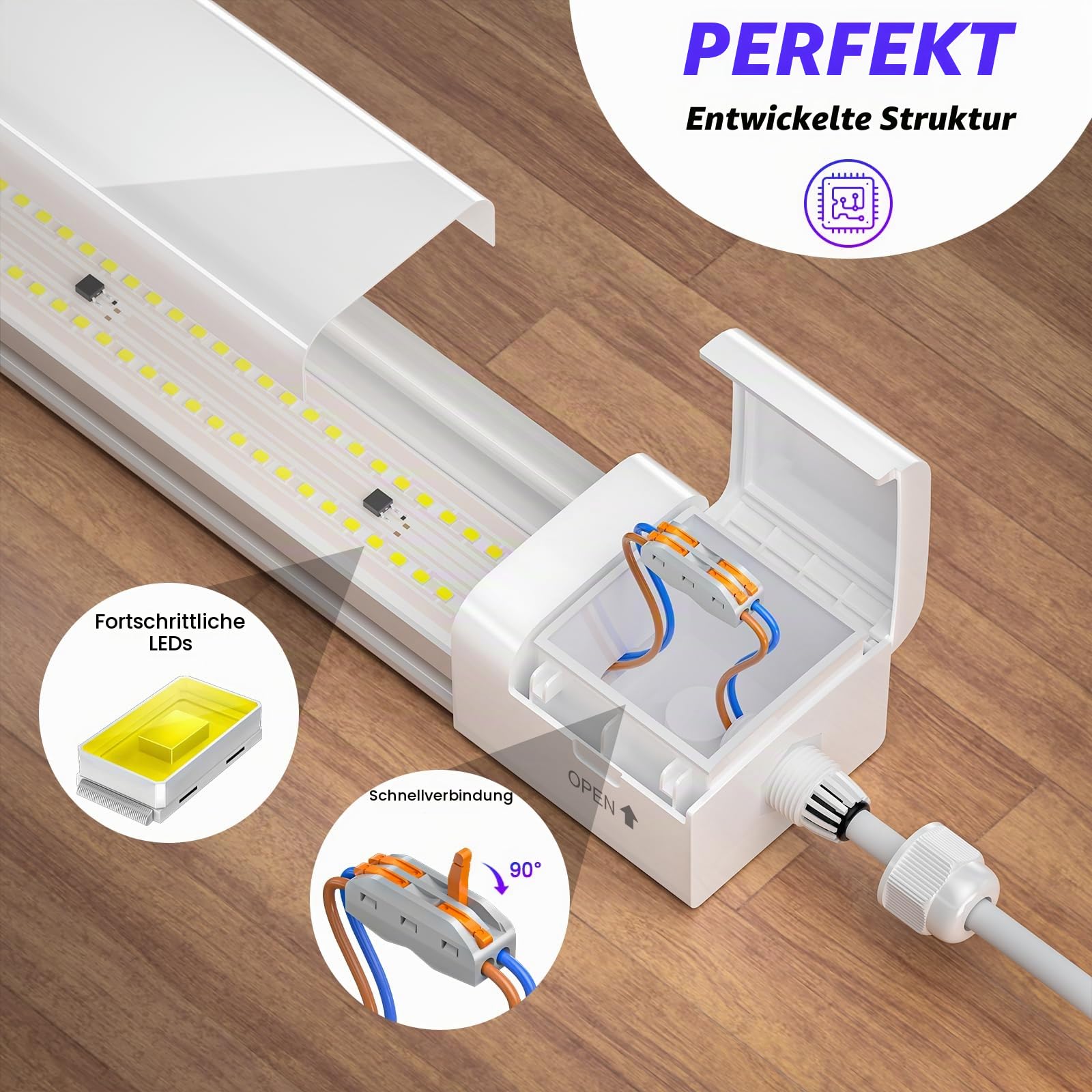2 Stück Feuchtraumleuchte LED 120CM, Kellerlampe 36W 3600LM, GaragenLampe Kaltweiss 5000K, Röhre Lampe IP66 Wasserfest, Werkstattlampe Deckenleuchte Hell, Feuchtraum Leuchte für garage Werkstatt Kelle