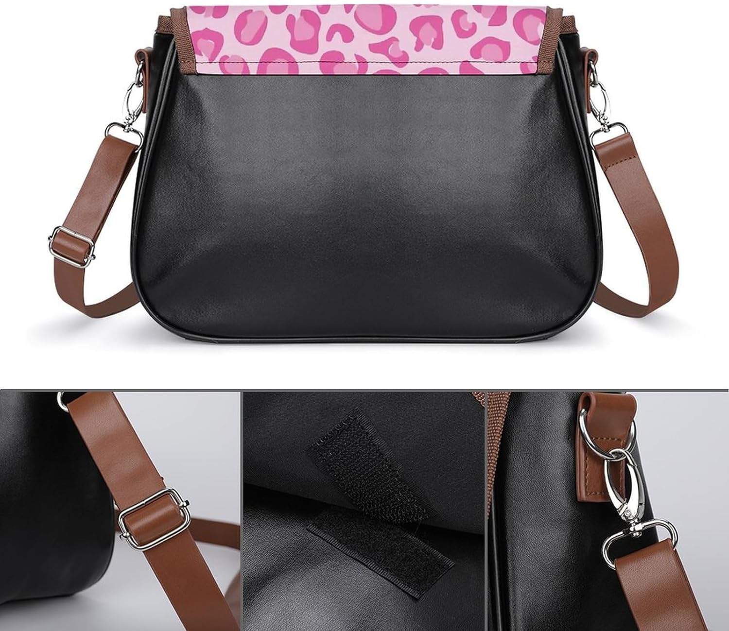 Pink Leopard PrintWomen's Faux Leather Crossbody Bag, Waterproof Wrinkle-Resistant Shoulder Bag with Detachable Strap, Large Capacity Casual Handbag, Fashion Daily Purse for Shopping Work Dating, Idea