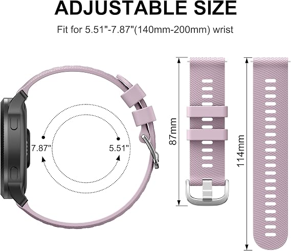 Soft Silicone Strap for Garmin Vivoactive 4S/ Vivomove 3S/ Venu 3S/ Venu 2S, 18mm Quick Release Replacement Watch Band Sport Wristband