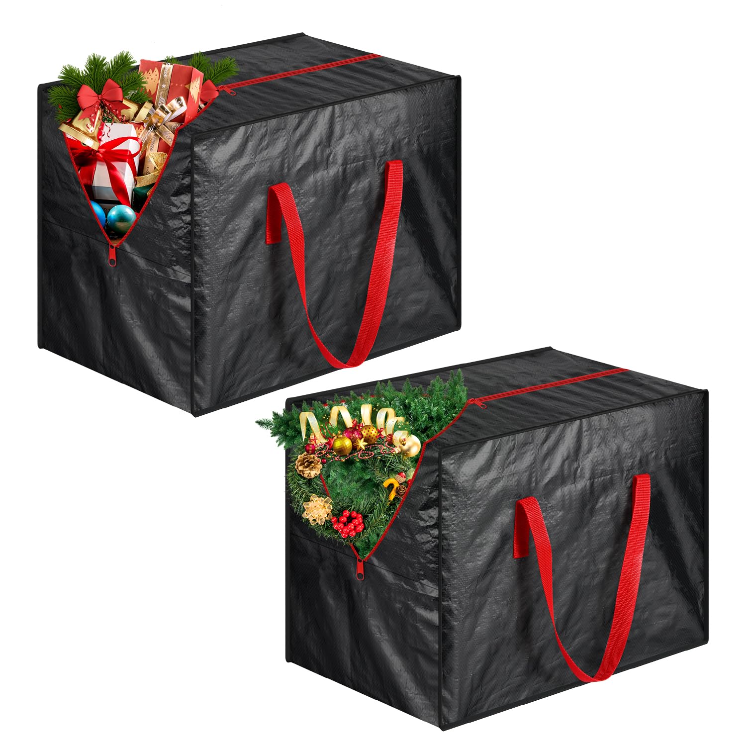 Vinsani Black 2Pcs Extra Large Christmas Xmas Tree Decoration Storage Bags Waterproof Durable Zip Bag Xmas Accessories Décor Ornaments Baubles Tinsels Lights Organiser With Handles Prevents Moisture & Dust