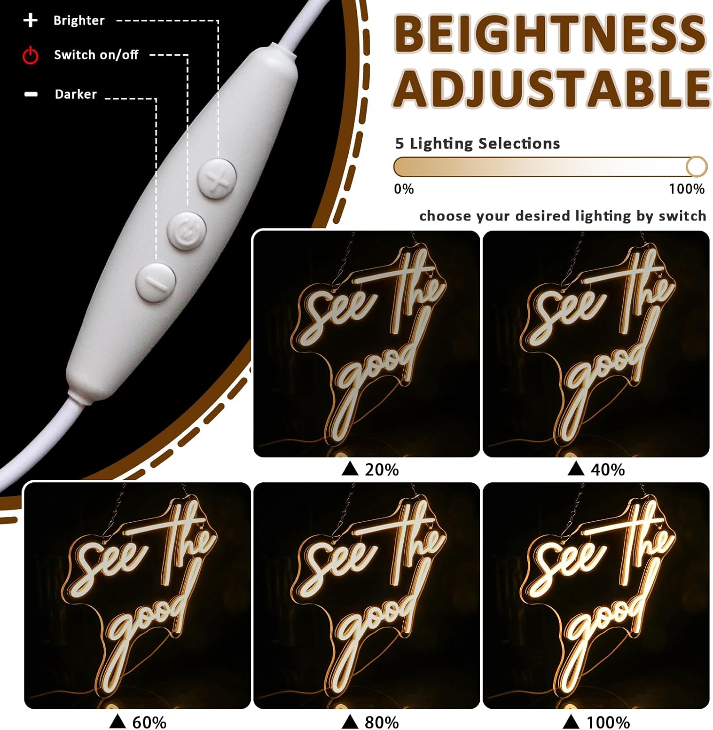 See The Good Neon Sign for Wall Decor, Warm White Led Signs for Room, USB Dimmable Neon Lights for Bedroom Home Living Room Party Cafe Business Pub Motivational Wall Art Birthday Gift