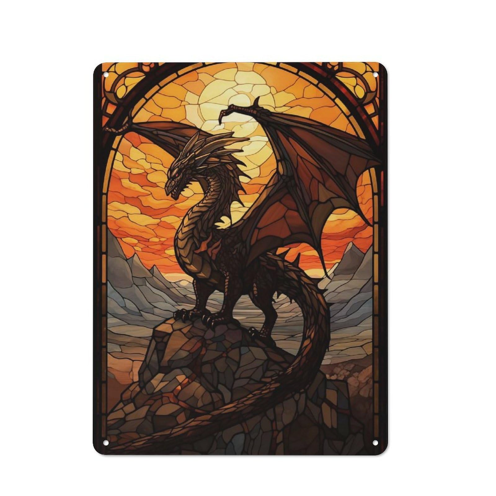 Nostalgic Dragon Stained Glass Metal Wall Sign 40x30cm, Bar Wall Plaque for Pub, Home Bar, Shed Or Man Cave