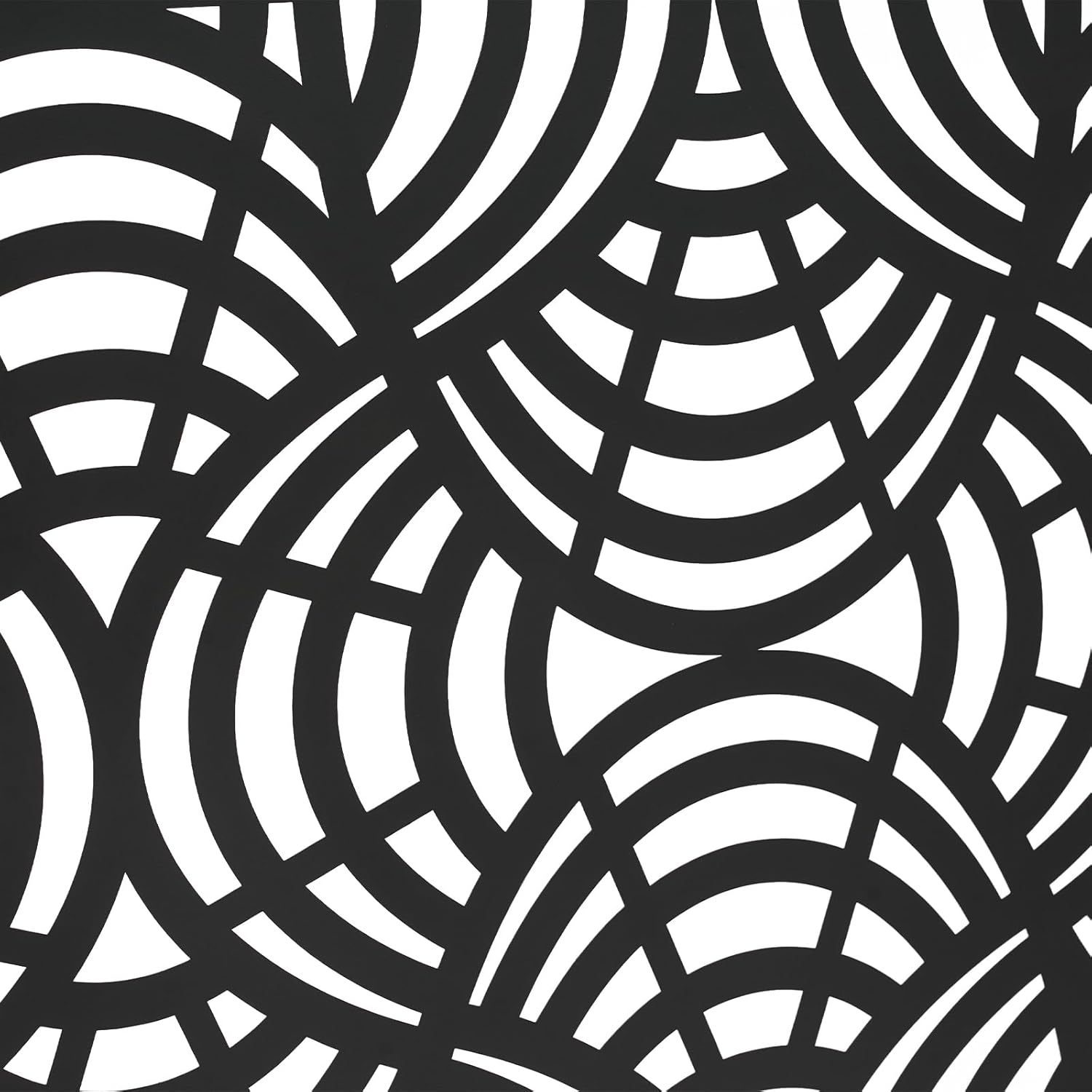3 Ft W X 6 Ft H Decorative Privacy Screen with Stand, Outdoor Decor Privacy Fence Screen Metal Fence Panels, Standing Metal Divider (Fan-Shaped Pattern/Black)