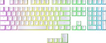 Geeky Pudding Keycaps | Double Shot PBT | 112 Keys | طبقة شفافة | تدعم 60%، لوحات مفاتيح الألعاب الميكانيكية RGB كاملة الحجم | ANSI US Layout و4 مفاتيح ISO باللون الأبيض