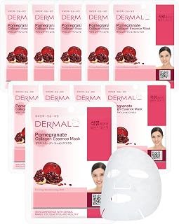 Pomegranate Collagen Korean Facial Mask Sheet Pack of 10- Revitalizing, Vibrant Skin, Elasticity - Hypoallergenic Skin Friendly Sheet