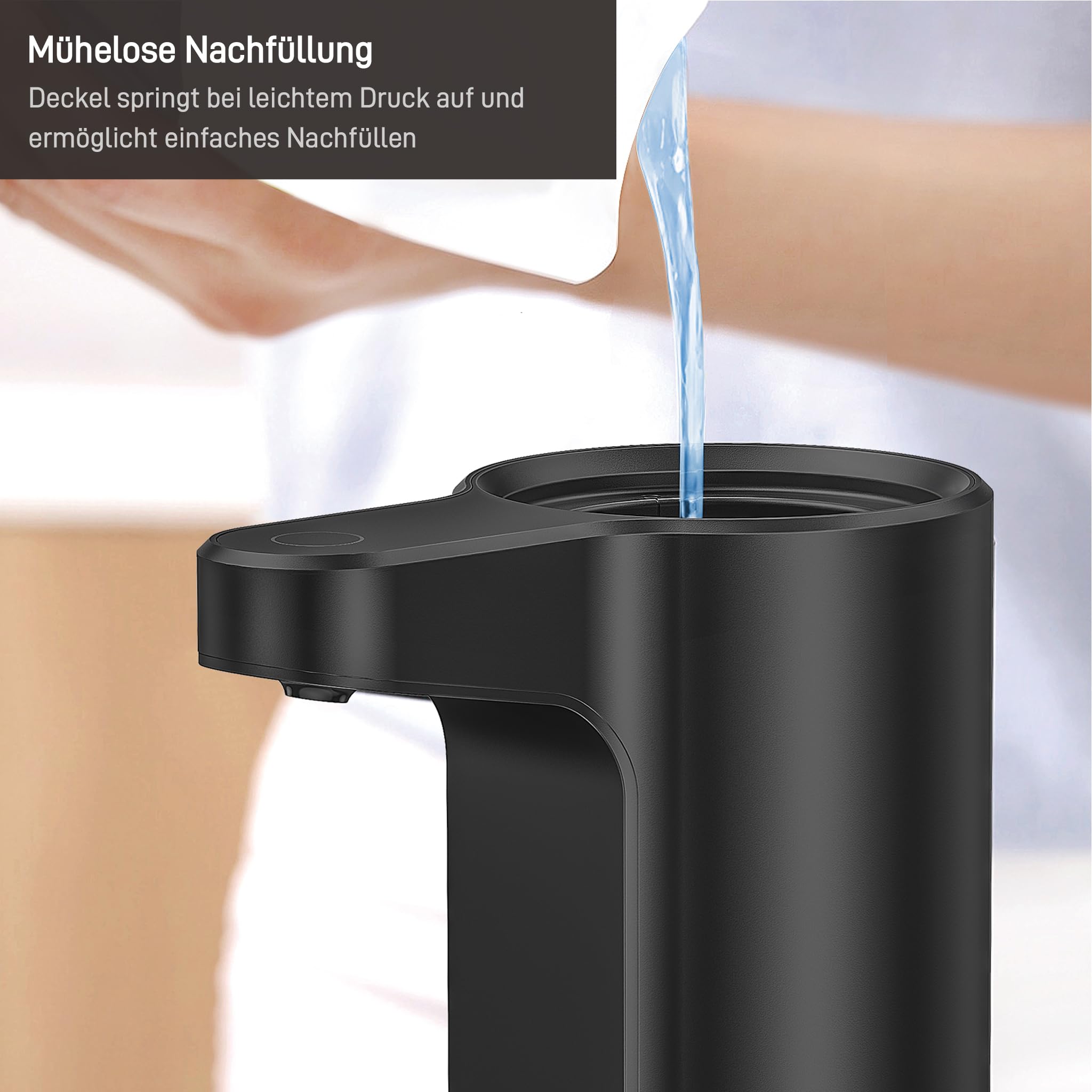 EKO Automatischer Seifenspender mit Sichtfenster, Spülmittelspender mit Infrarotsensor, 250 ml, USB-aufladbar, wasserdicht, einstellbare Dosierung, tropffrei, für Küche & Bad, Mattschwarz