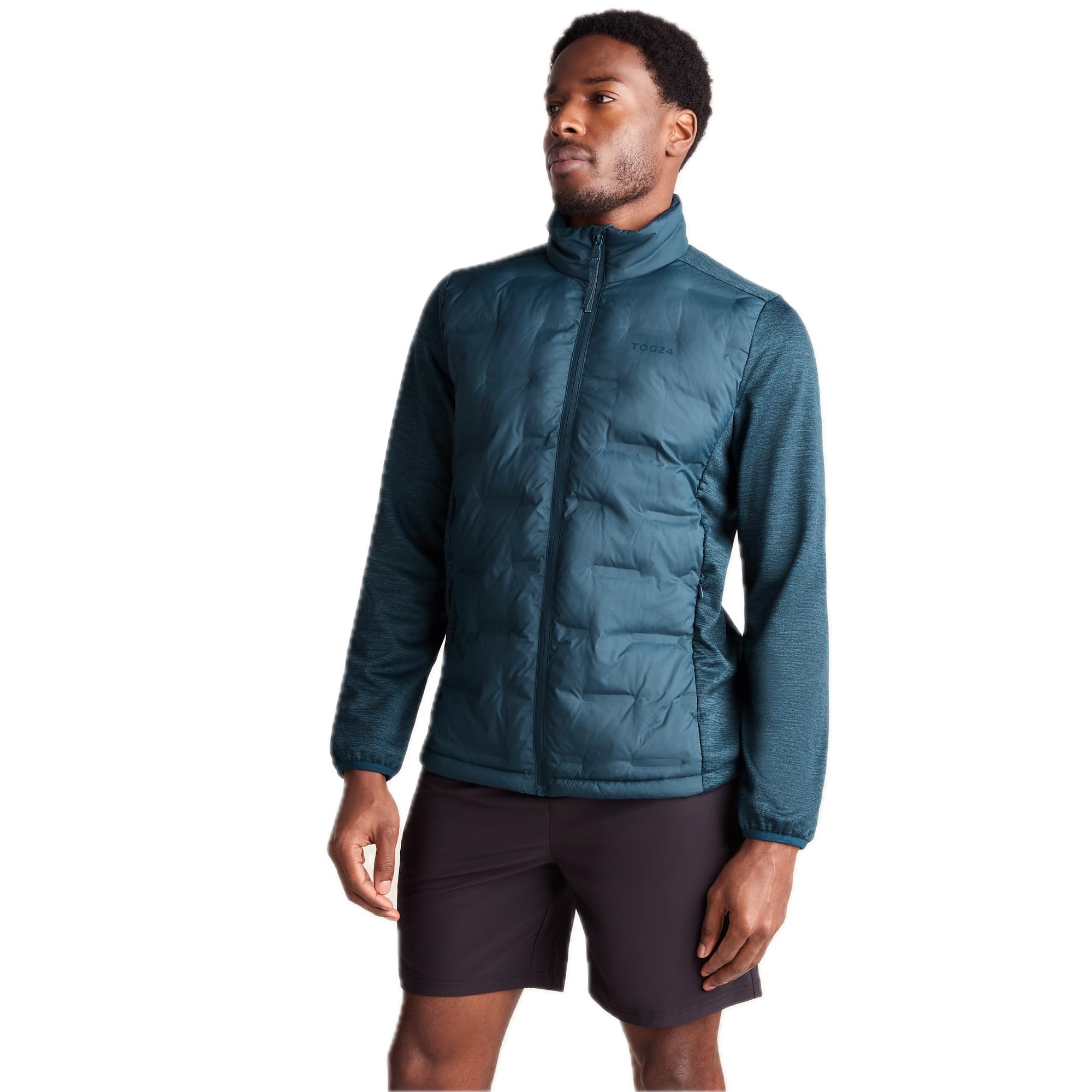 Tog24 Men's Inky Blue Anick Hybrid Jacket, Lightweight, Warm, With Brushed Fleece Inner, Insulated Casual Outdoor Coat