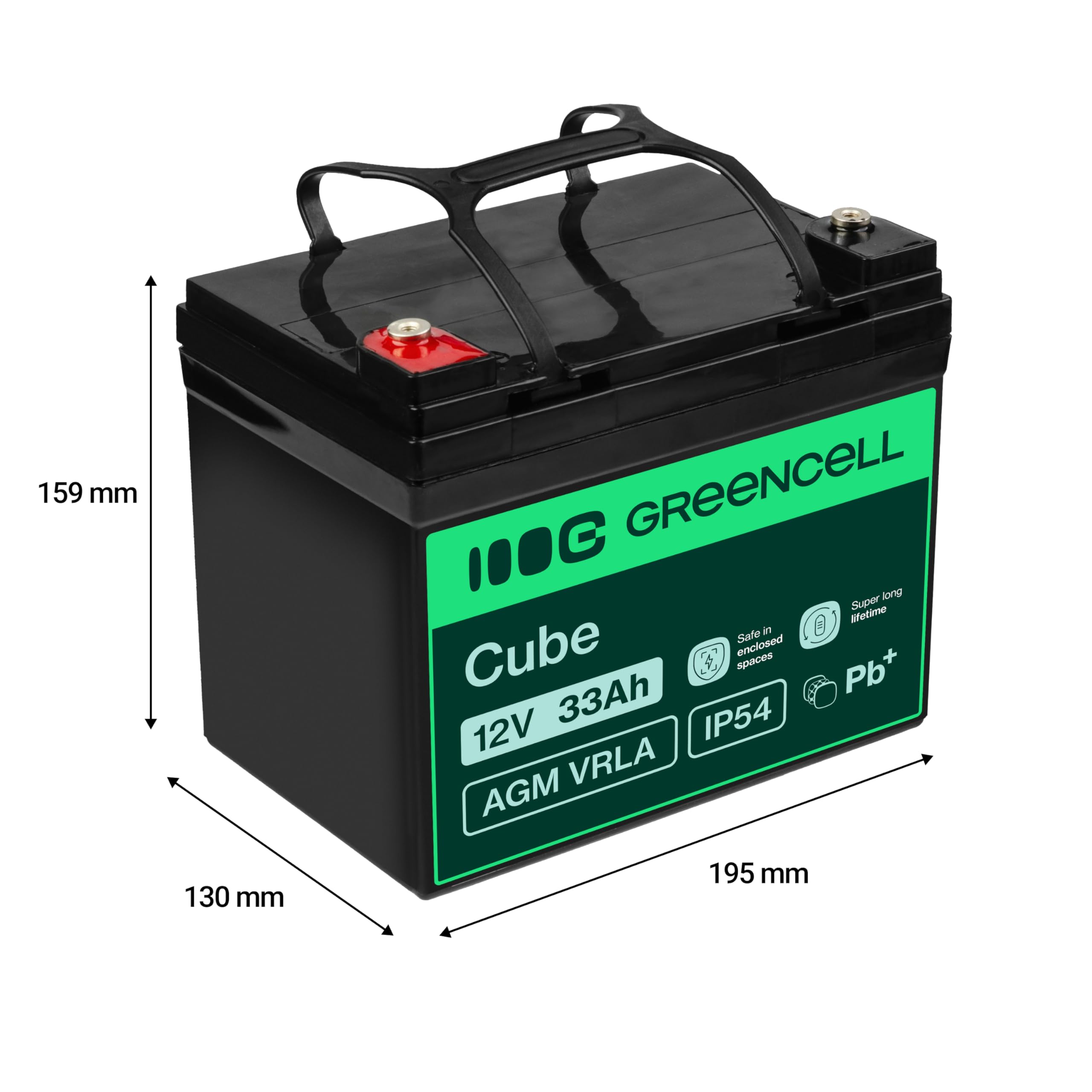 GreenCell® Batteria AGM 12V 33Ah al piombo accumulatore sigillata VRLA Senza manutezione ricaricabile Batterie di ricambio ermetica | Fotovoltaico | Barca | Sedia a rotelle | Solari | Camper | Camping