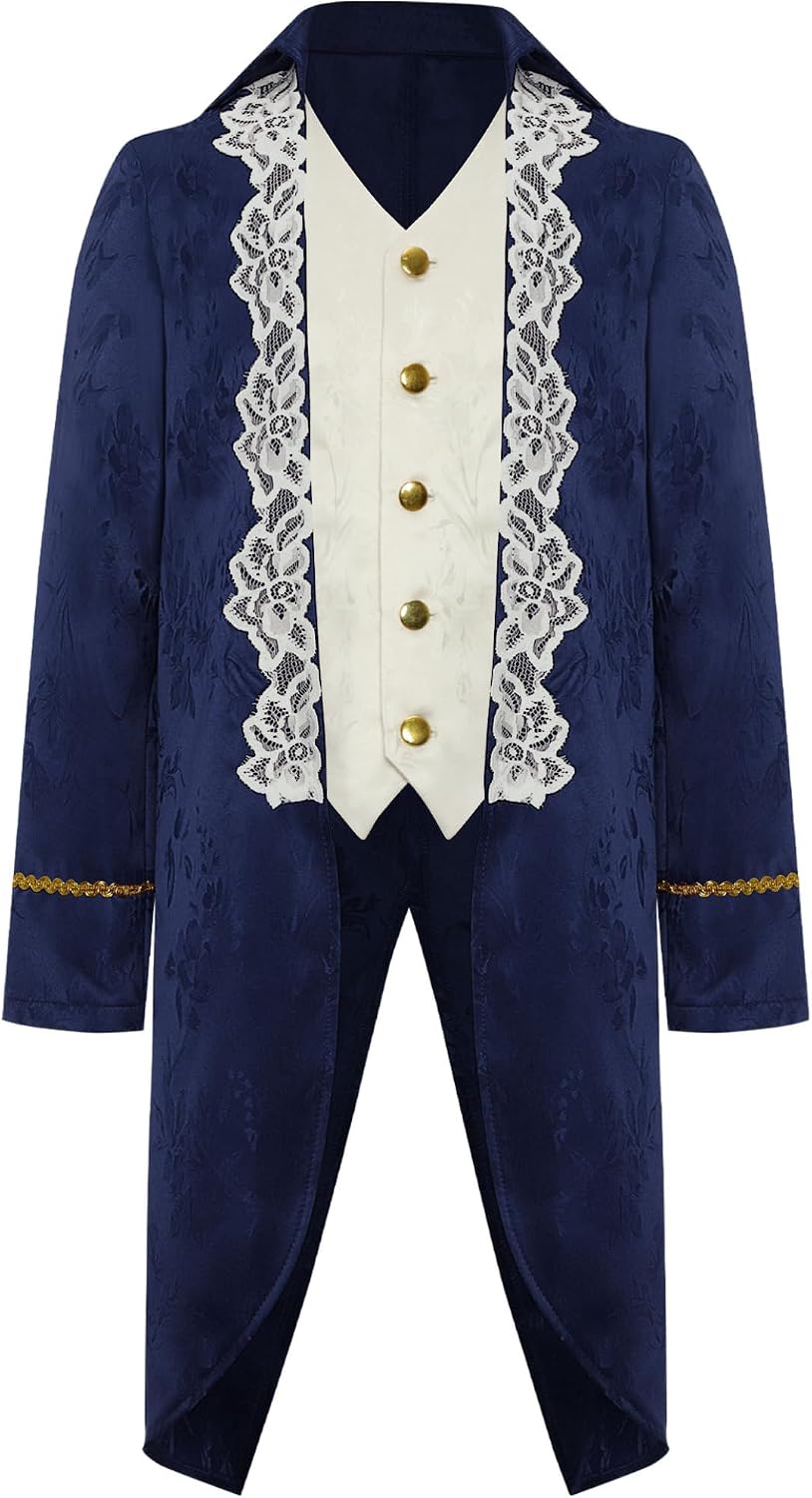Sxiwei Boys Kids Medieval Renaissance Long Sleeve Embroidery Tailcoat 19th Century Victorian Steampunk Jacket