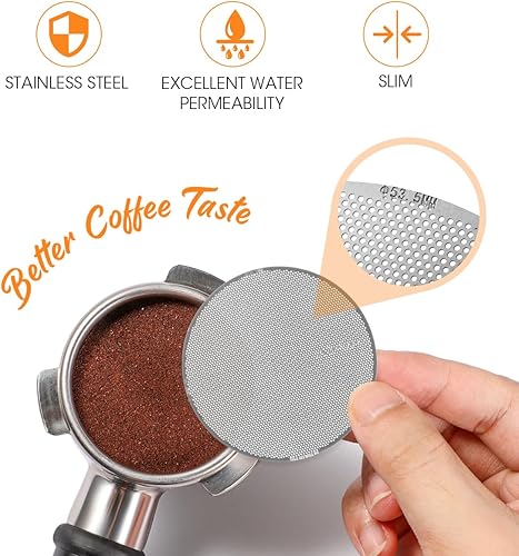 Miniatura 3 de Aieve Pantalla de disco de espresso ultrafina de 0.008 in, filtro reutilizable para cesta de filtro de portafiltros de espresso, paquete de 2