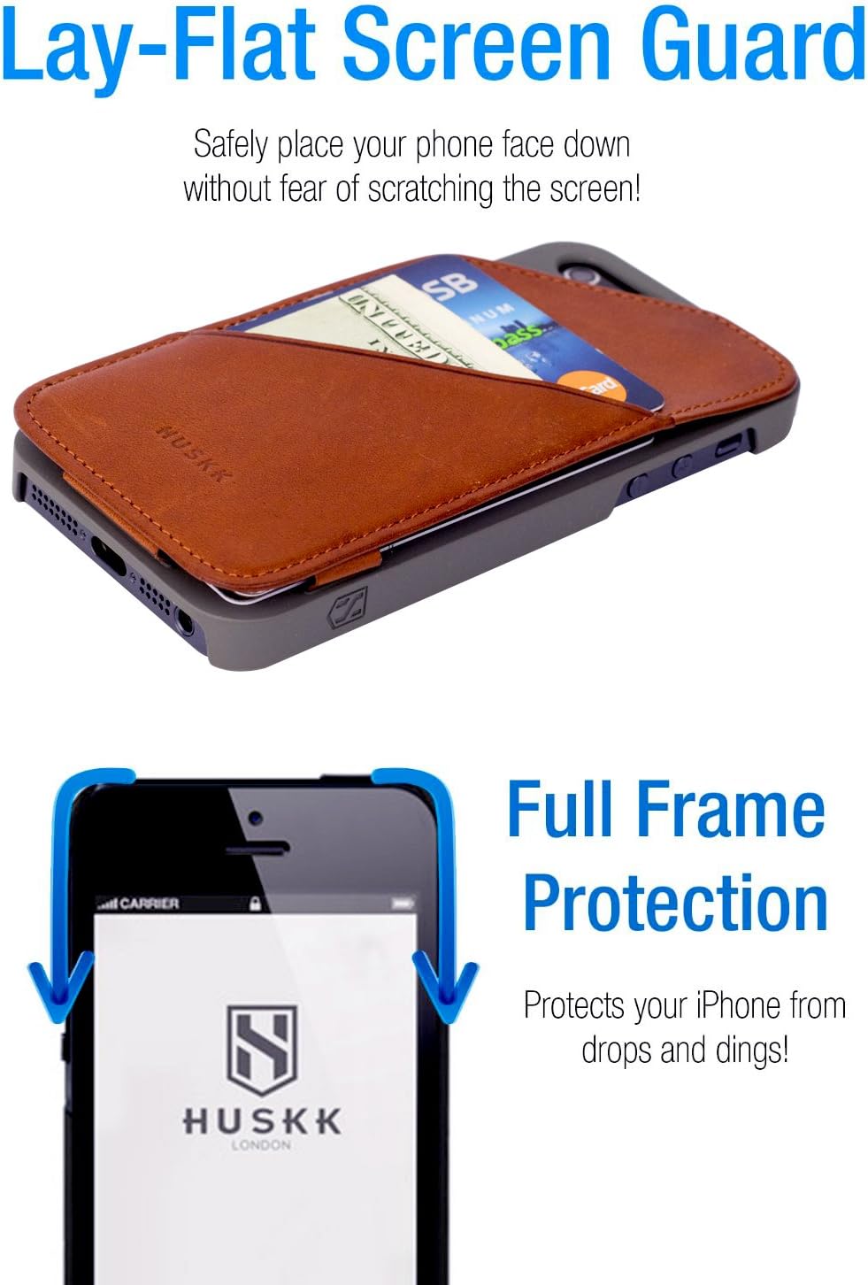 [iPhone SE/5/5S] Slim Leather Wallet Case - Up to 8 Cards Plus Cash - Quickdraw by HUSKK - [QDPH5T] - Tan