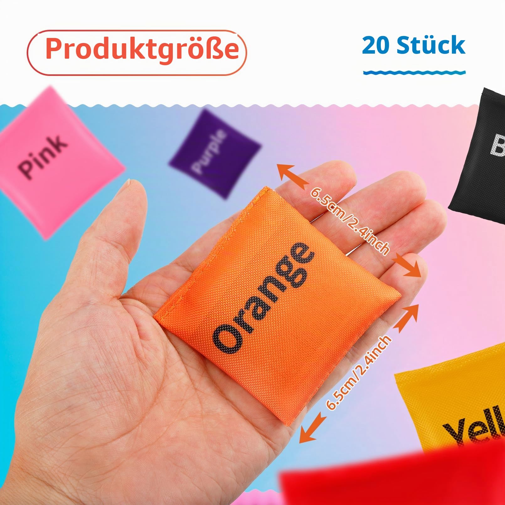 20 Stück Cornhole Säckchen, 6 x 6 cm Cornhole Bean Bags, Nylon Sitzsäcke Werfen, Quadratische Wurfsäckchen, Bean Bag Wurfspiel für Kinder Outdoor Indoor (10 Farben)