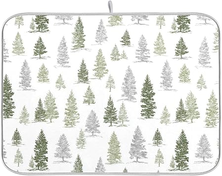 Dish Drying Mat for Kitchen Counter Pine Trees_light Gray Green Absorbent Drying Dish Mat 1618 inch Dish Rack Pad Coffee Mat for Sink Dishes Under Rack