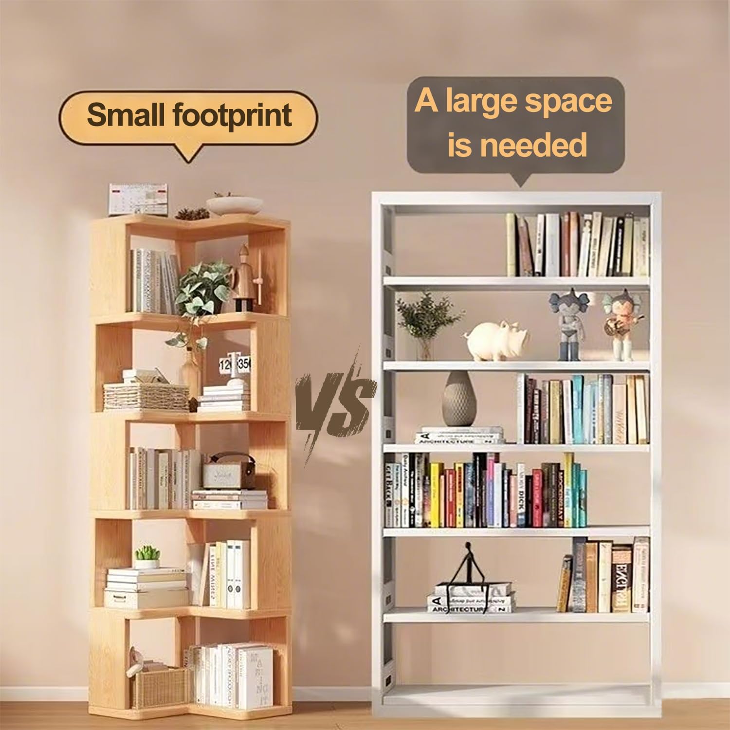 37.4" Corner Bookshelf, Book Shelfs with Anti-Drop Panel,Freestanding Display Storage Shelves for Collectibles,3 Tier Tall Bookshelfs & Bookcases for Living Room Bedroom Home Office