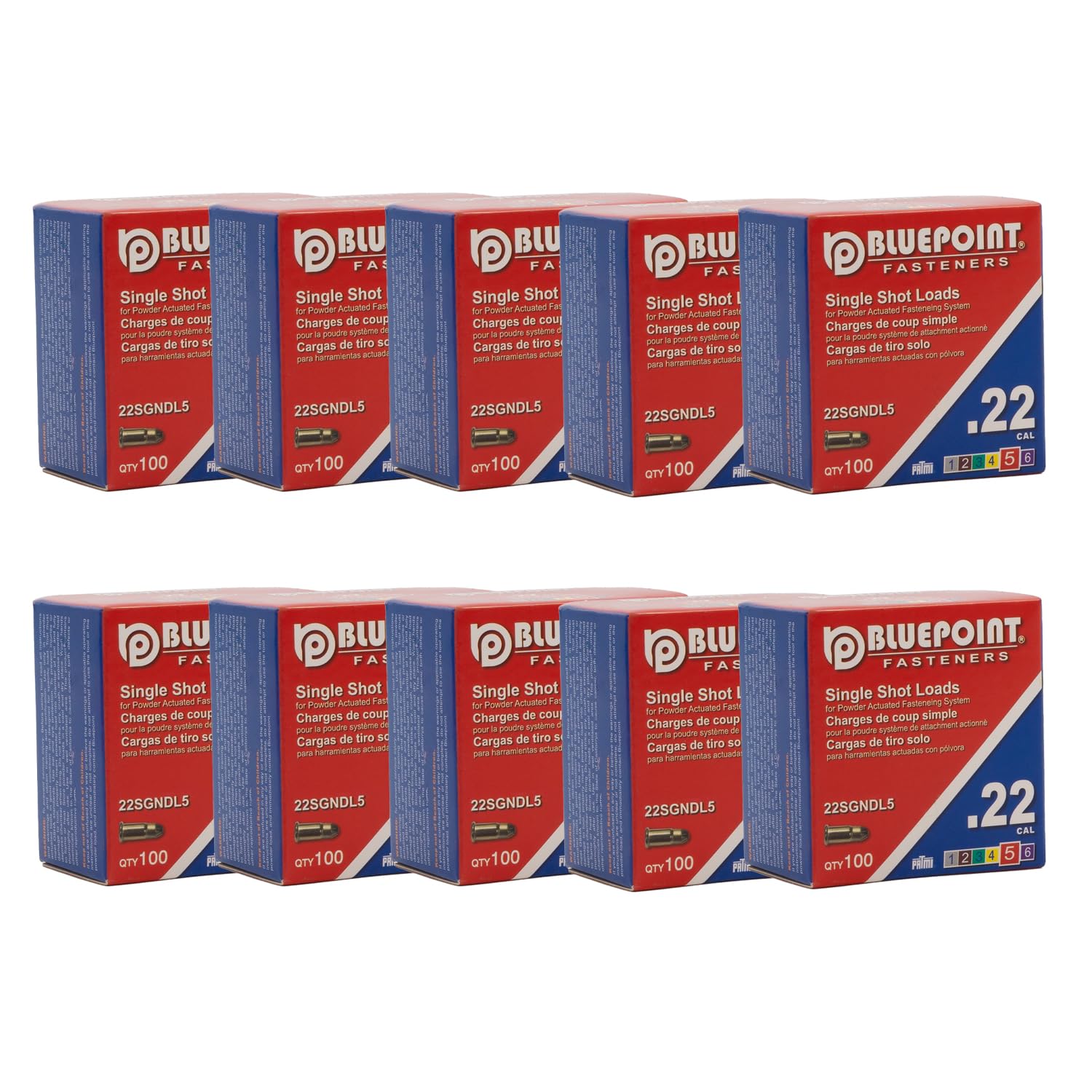 BLUEPOINT .22 Cal RED Neck Down Single Shot Powder Load for Powder Actuated Fastening System, (1000 - Count). Item# 22SGNDL5 10-PACK SAVE $30