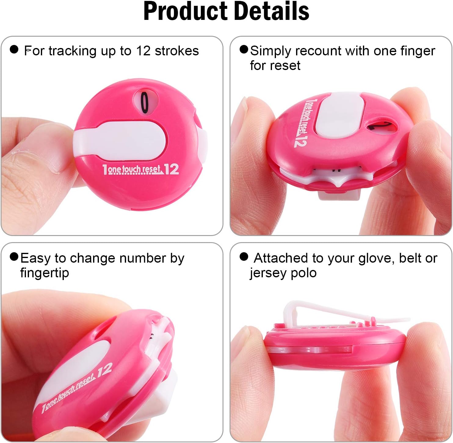 Frienda Golf Score Counter Mini Stroke Counter with One Touch Reset Handheld Score Counter Up to 12 Shots Score, 4 Pieces