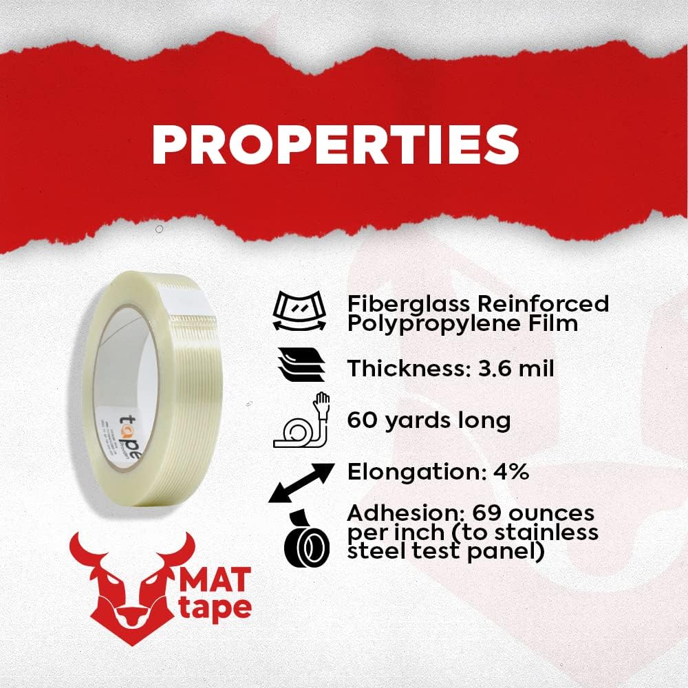 MAT Commodity Grade Fiberglass Reinforced Filament Strapping Tape - 2 in. Wide x 60 yds. (Pack of 24) Filaments Run Lengthwise