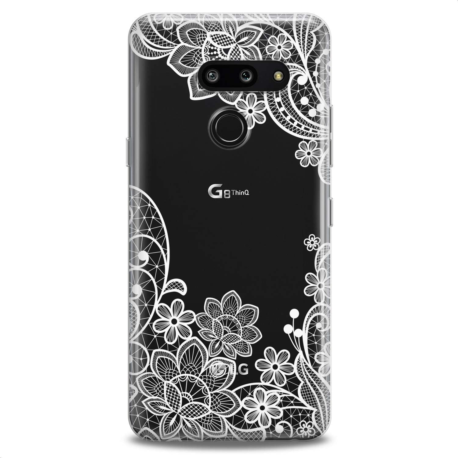 Case Replacement for LG G7 ThinkQ Fit Velvet G6 V60 5G V50 V40 V35 V30 Plus W30 Teen Feminine Floral Boho Soft Slim fit Lady Clear Girly Flower Print Lace Design Flexible Silicone Cute White