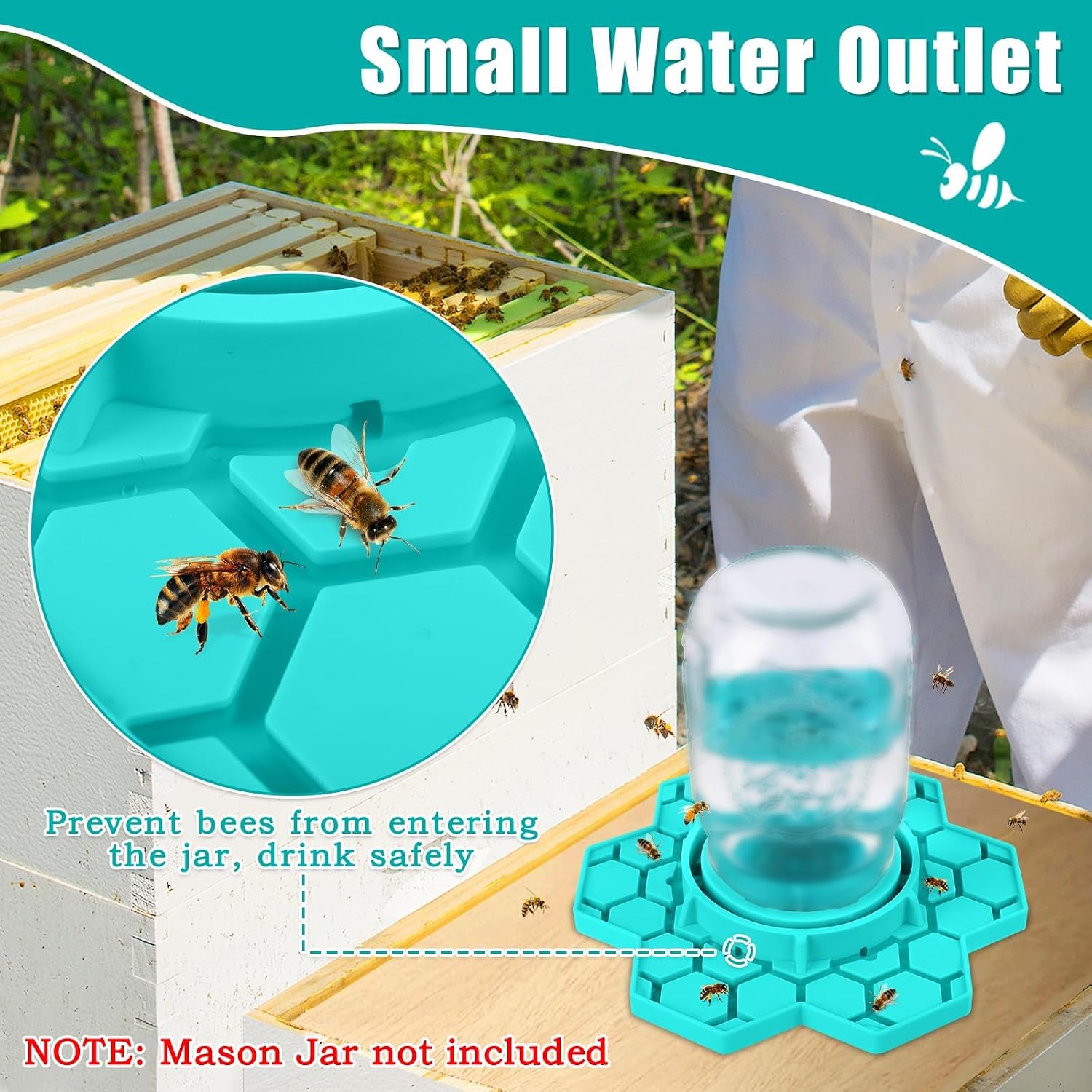 Bee Feeder for Mason Jar, Silicone Bee Watering Station 2 Pack image 3