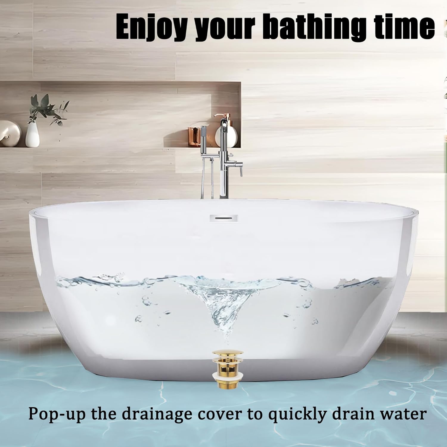 Freestanding Tub Drain, Pop Up Freestanding Bathtub Drain, Removable Filter Basket Drain Stopper, Comes with Pop Up Bolt (Gold)