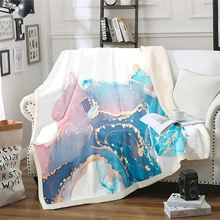 Manta de forro polar de mármol, color azul, rosa, textura de mármol, manta Sherpa para niños, niñas y adultos, manta de felpa moderna de lujo para sofá cama, bebé de 30 x 40 pulgadas