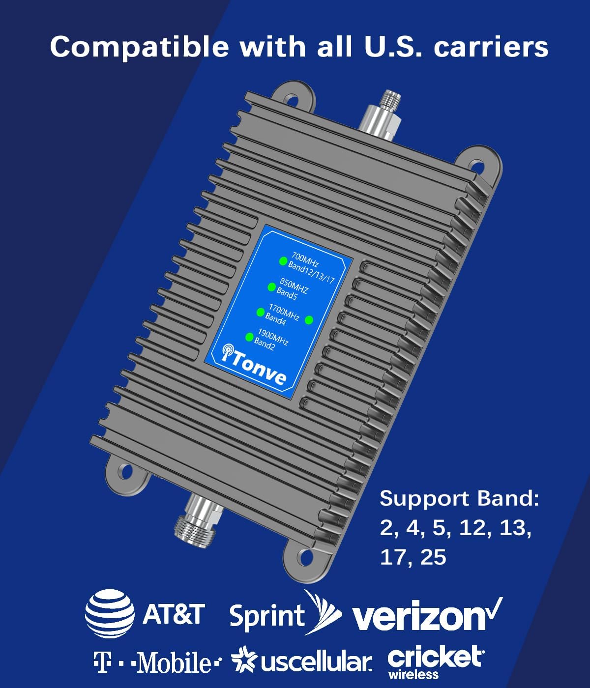 Cell Phone Signal Booster for Home Cell Repeater Boost Up to 5,000 Sq Ft 5G 4G LTE 3G 2G Call/Data Signal with All U.S. Carriers Verizon AT&T T-Mobile & More Working Band 13/12/17/4/2/25
