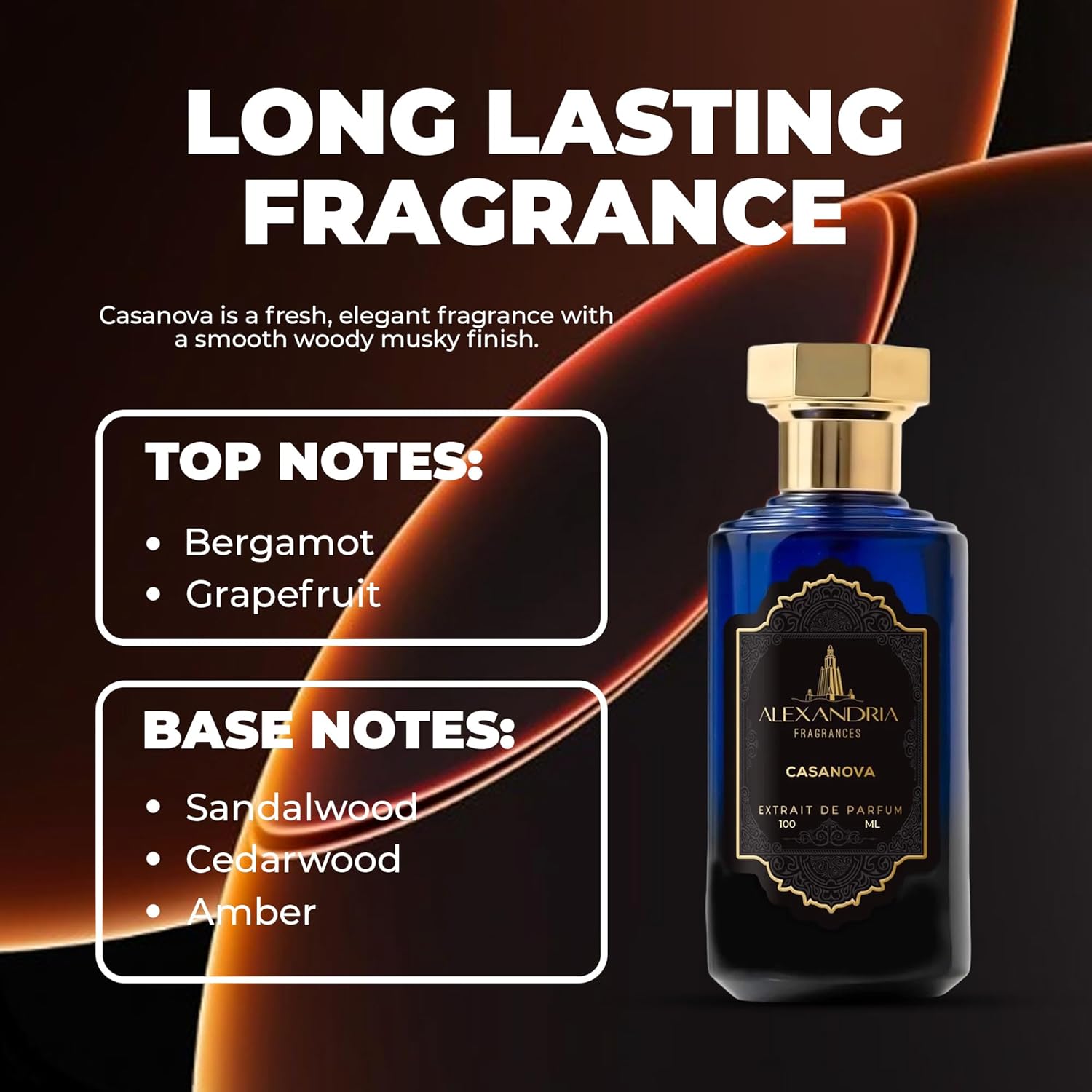 Alexandria Fragrances Casanova Perfume – Premium Men’s Eau de Parfum with Woody & Musky Notes – Luxury Fragrance with Bergamot, Grapefruit & Sweet Aromatic – Man's Cologne for Every Occasions – 100ml