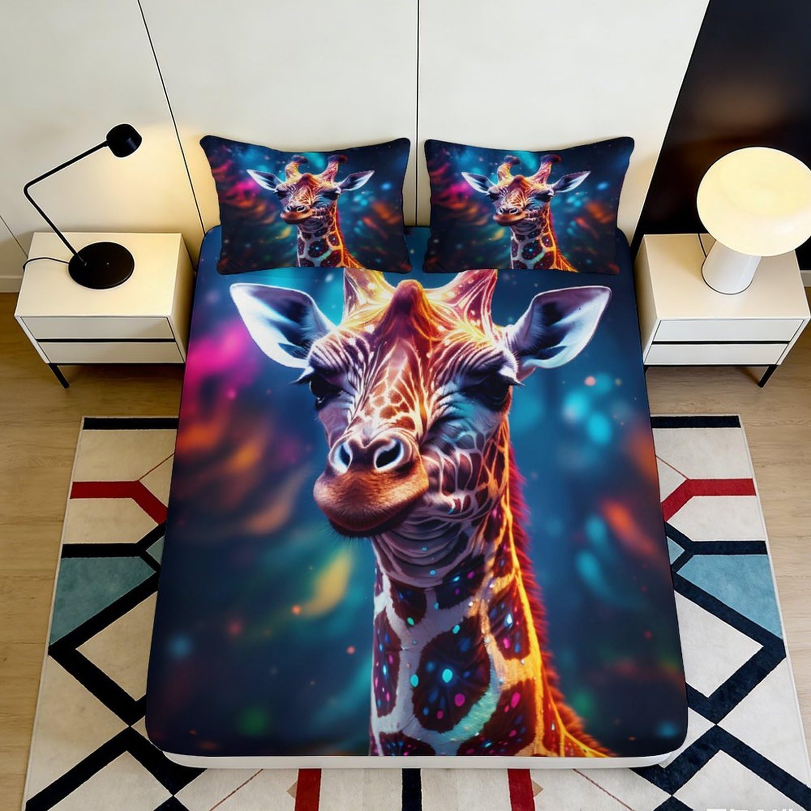 3D Printed Vibrant Giraffe Fitted Sheet Microfiber Soft Mattress Cover for Bedroom Dorm Decorative Protection 90x200x25cm