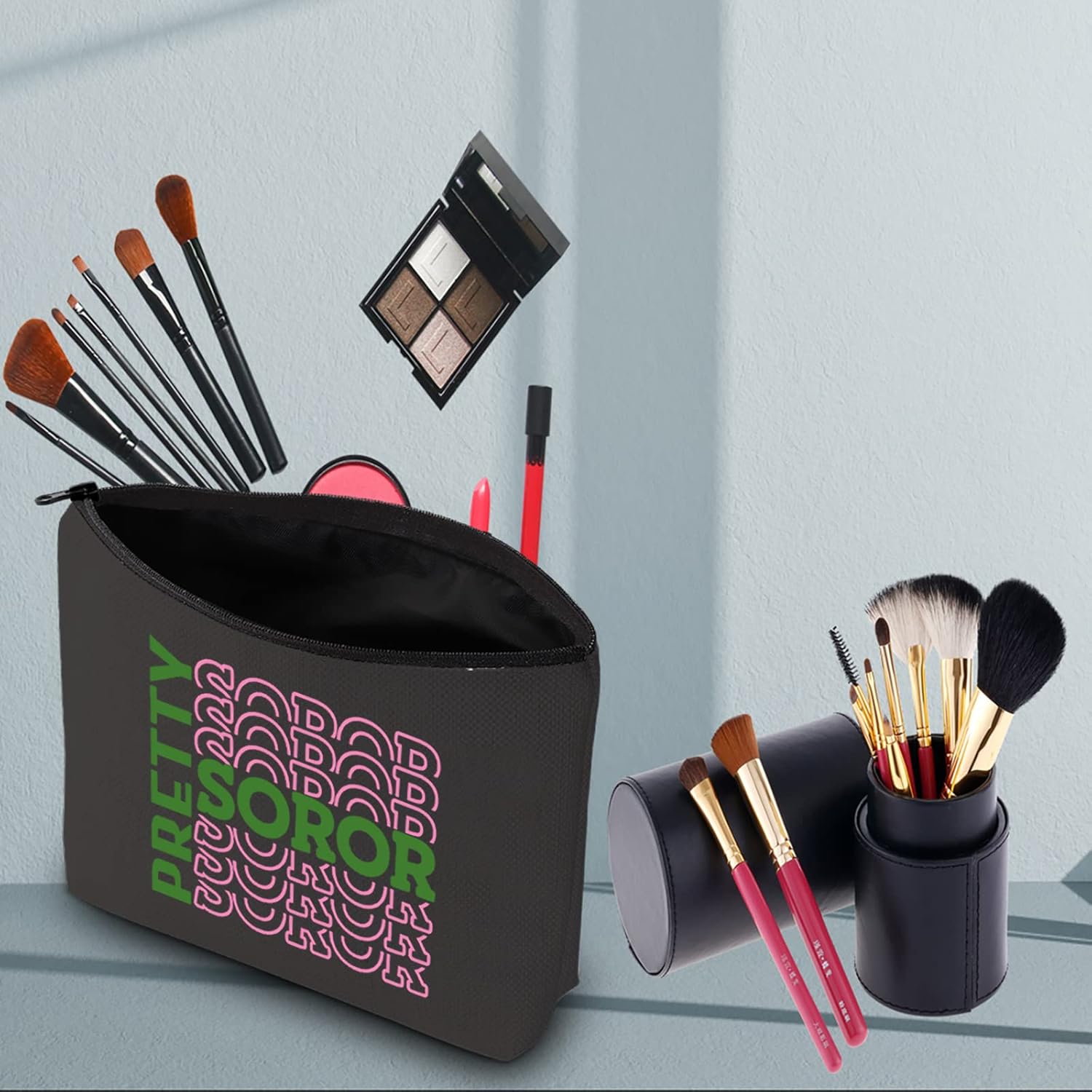 PWHAOO Pink and Green Sorority Gift Make Up Bag Graduation Gift For Sorority Sister (Pretty Soror) - Image 3