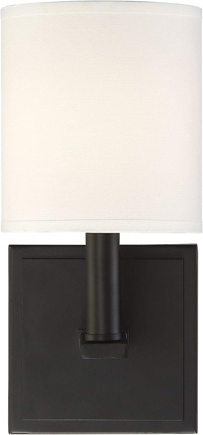 Savoy House 9-1200-1-89 Waverly Modern White Fabric Wall Sconce, 1-Light 60 Watt, 11" H x 5" W, Matte Black