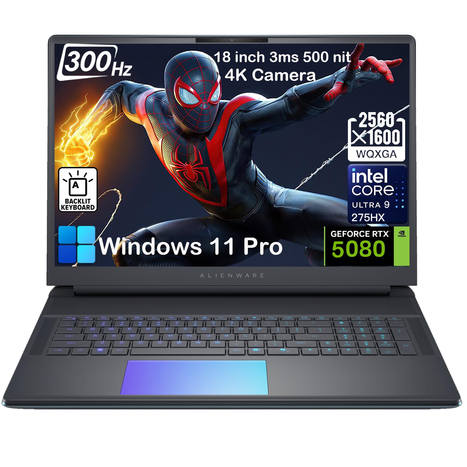 18 Area 51 Gaming Laptop - RTX 5080 16GB GDDR7 • Intel Ultra 9 275HX CPU • 18" WQXGA 300Hz Display • Win 11 Pro • AlienFX RGB KB • 4K Camera (32GB DDR5 | 1TB SSD)