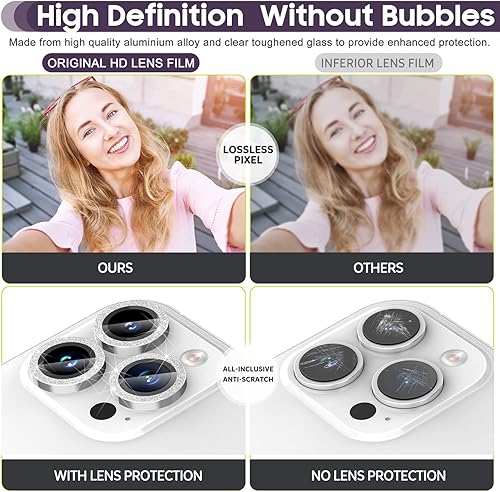 Miniatura 29 de Suoman Protector de lente de cámara para iPhone 14 Pro Max / 14 Pro, [Diamantes Bling] vidrio templado 9H, cubierta protectora de metal de cobertura