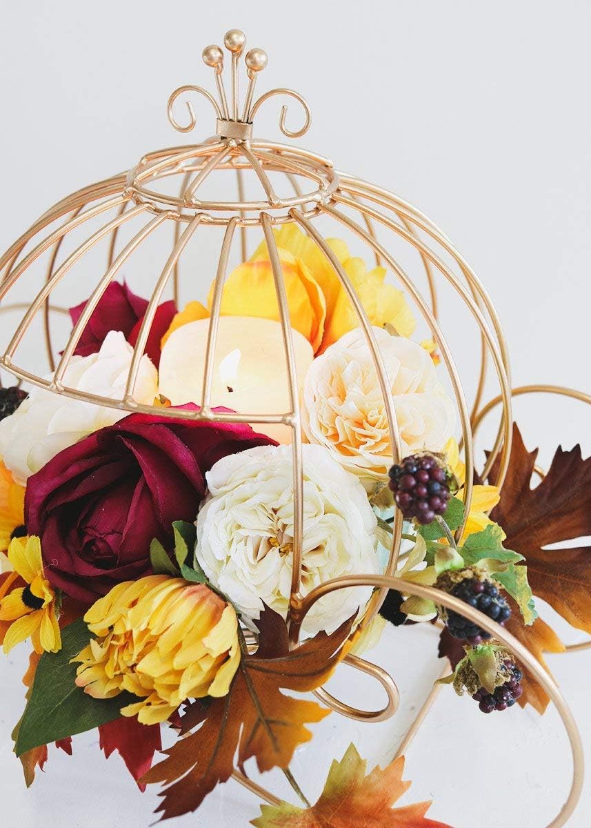 Afloral Gold Cinderella Wire Pumpkin Carriage - 18.5" L x 9.75" W x 13.5" H
