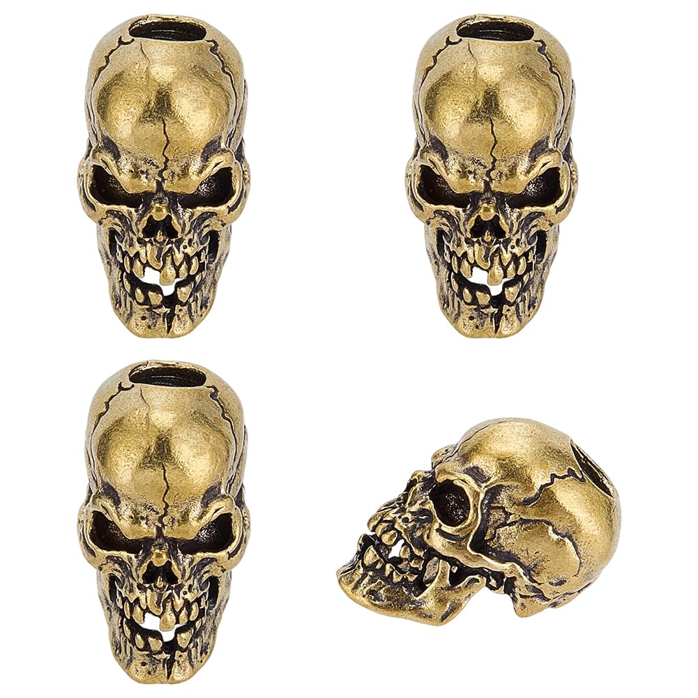 Perle d'espacement tête de mort cuivre 4 pièces pour cordon et porte-clés 2,3x1,3cm