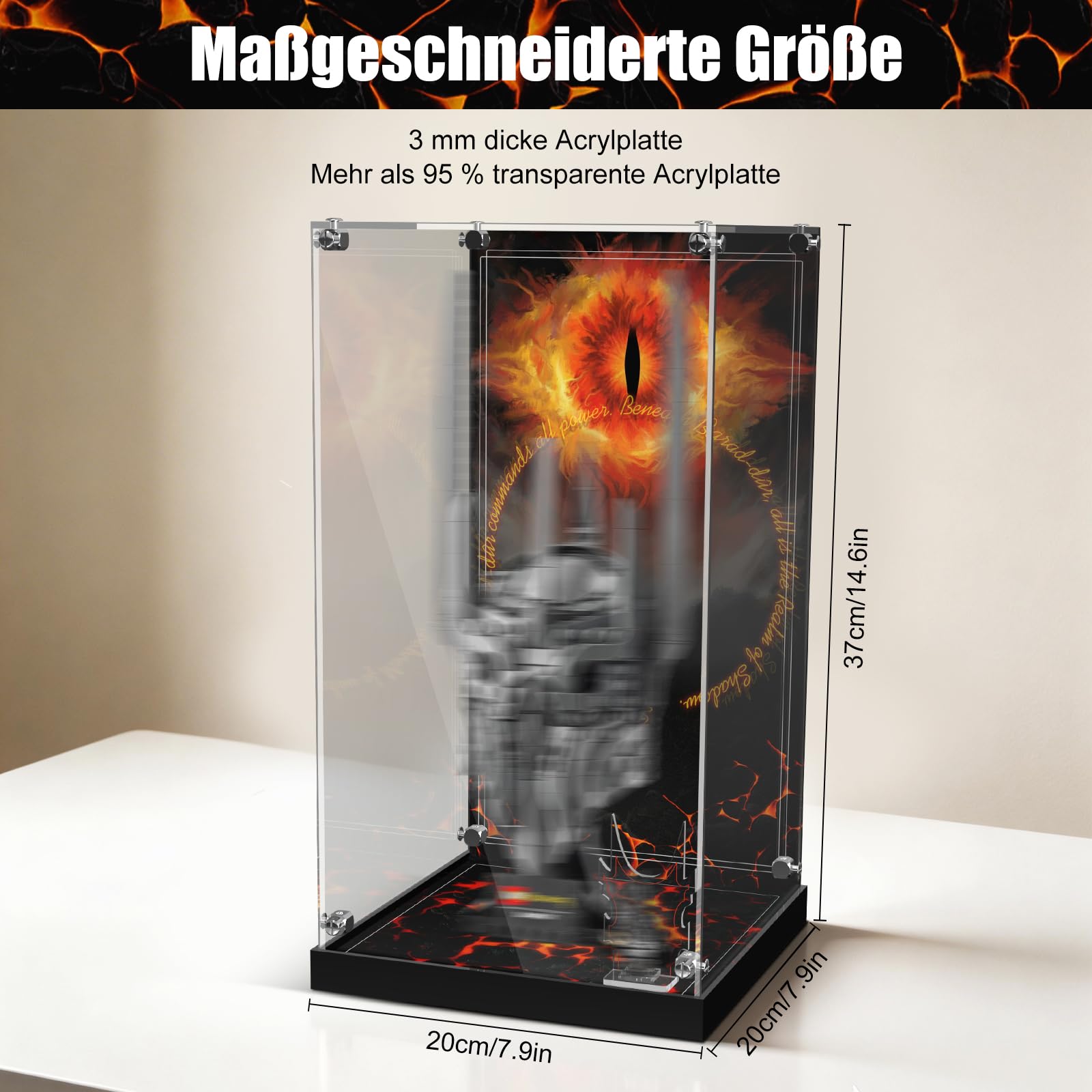 Coque d'écran en acrylique Lego Sauron 11373, transparente anti-poussière, LED, fond HD