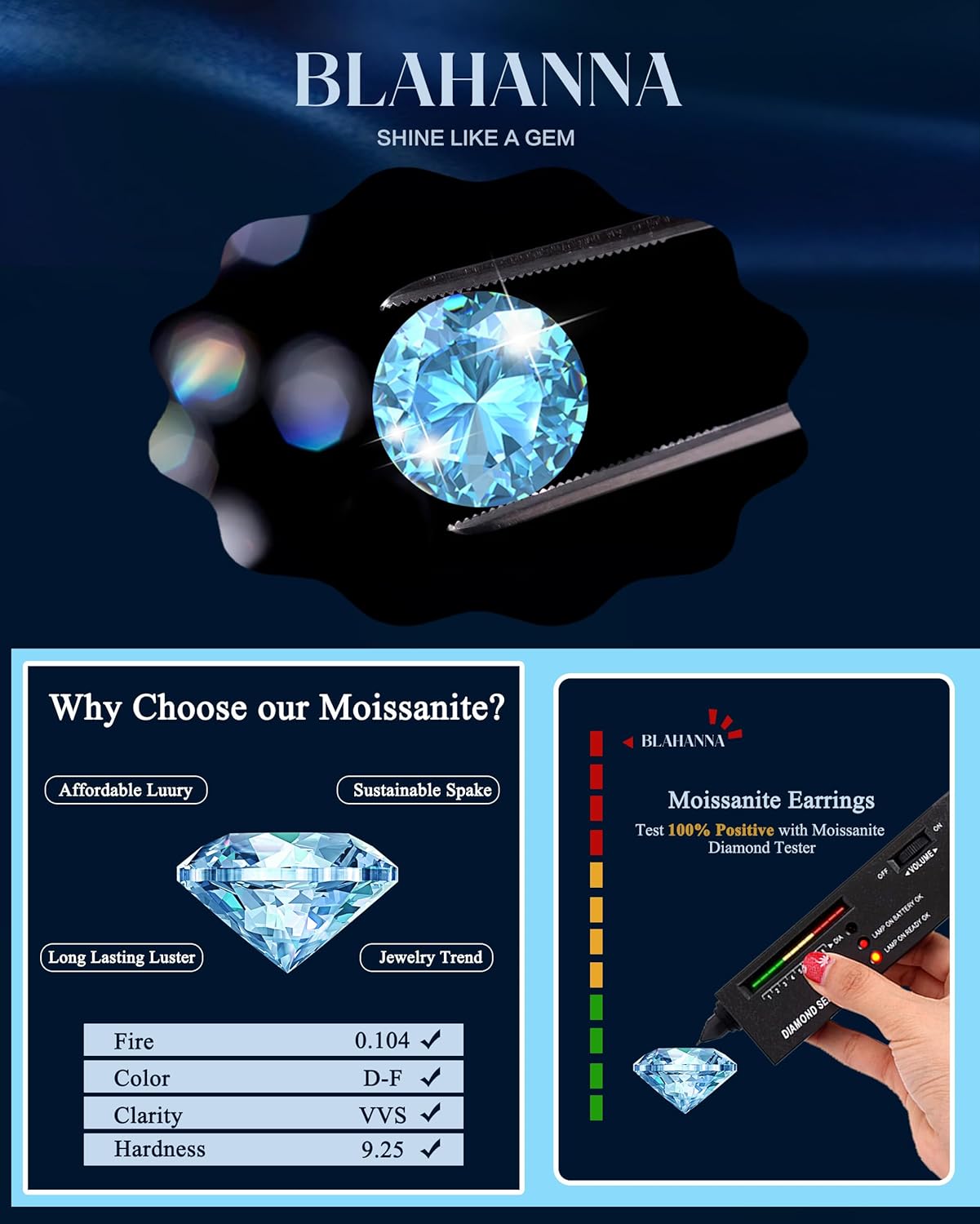 Moissanite Earrings,1.0ct-2.0ct D Color Brilliant Round Cut Earring 18K White Gold Plated Sterling Silver Dangle Earrings Moissanite Leverback Drop Earring s - Image 4