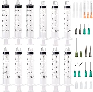 Industrial Syringe Kit. 10ml Luer Lock Syringes with Blunt Needles and Accessories. Syringe for Liquid Ideal for Precision Applications - Woodworking, Crafts, Glue, Inks, Lubricants (12 Pack)