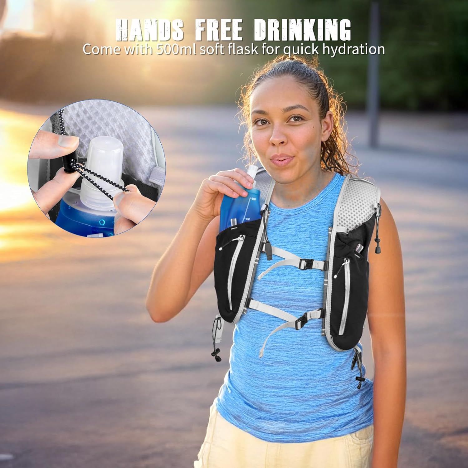 NONSAR Running Vest for Men Women, Running Vest Backpack, Lightweight Pack with 500ml Soft Flask, Adjustable Chest Straps and Reflective Running Hydration Vest for Running Hiking Cycling Camping - Image 8