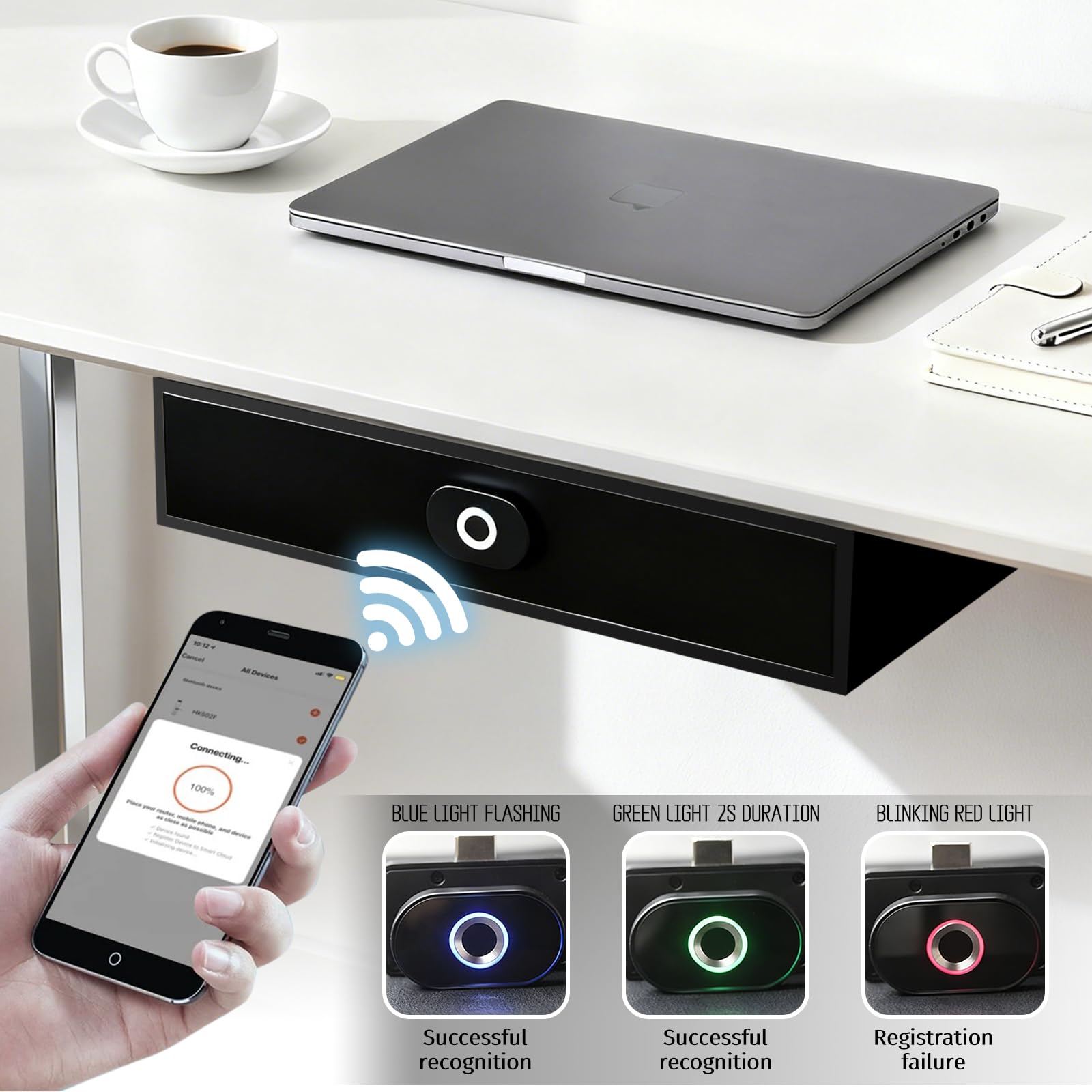Caja Fuerte Inteligente Con Huella Dactilar, Recargable, Compatible Con Desbloqueo por Huella Dactilar y Aplicación, Ideal para Cajones de Casa, Oficina y Hotel