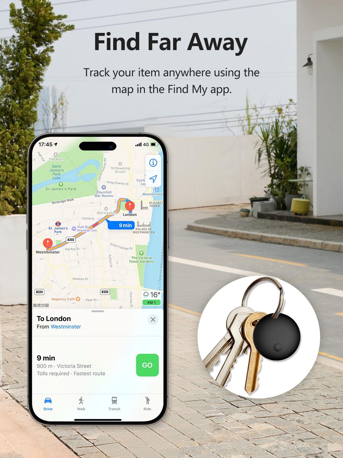 Lot de 4 étiquettes de suivi pour Apple Find My (iOS uniquement), localisateur d'articles pour bagages, clés, portefeuille, vélo, sacs (noir)