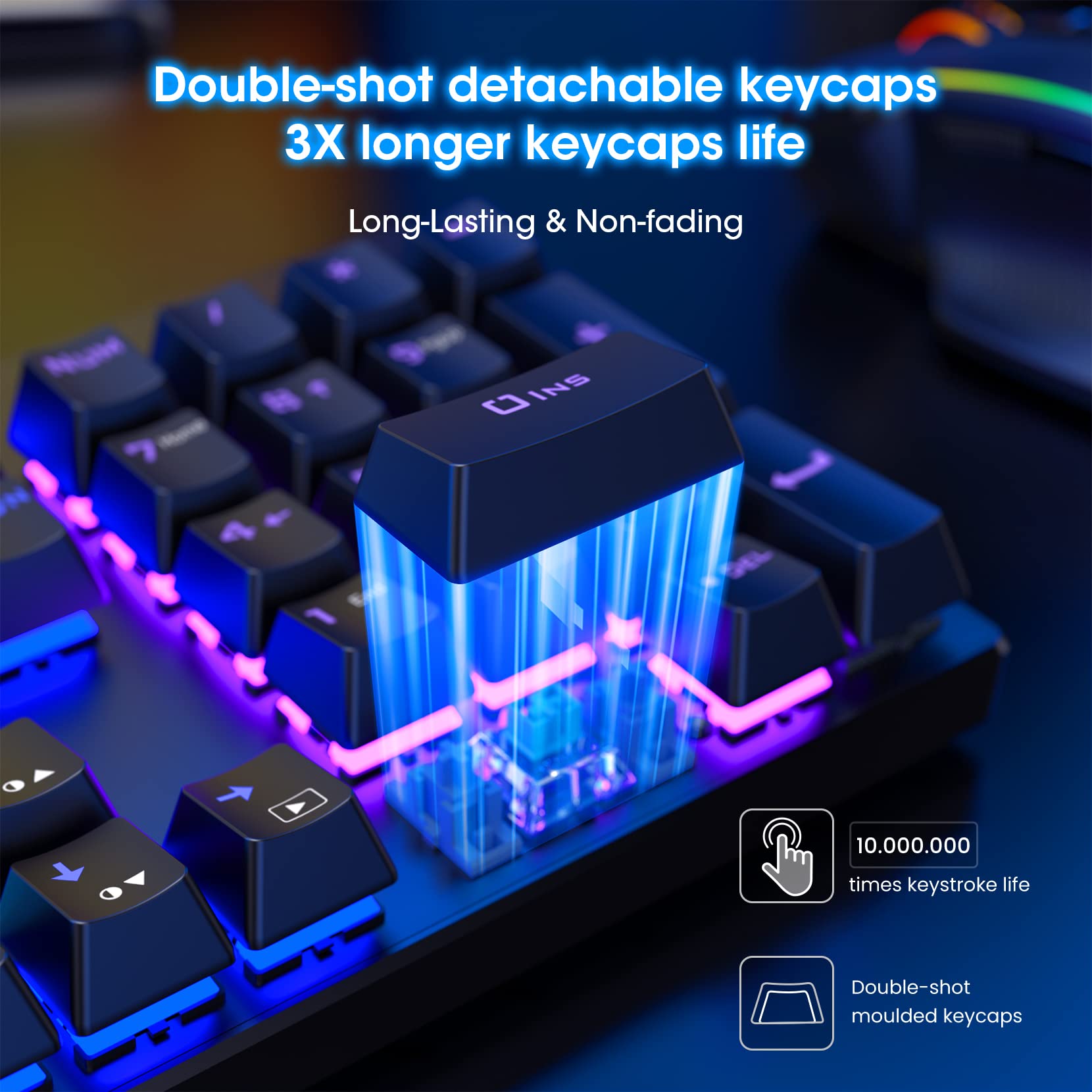 Buy Mechanical Gaming Keyboard,104 Keys UltraSlim Rainbow LED Backlit