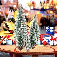 Vista 4 de 12 piezas de mini árboles artificiales de nieve de sisal de Navidad de pino en miniatura con base de madera, botella, cepillo, árboles de Navidad