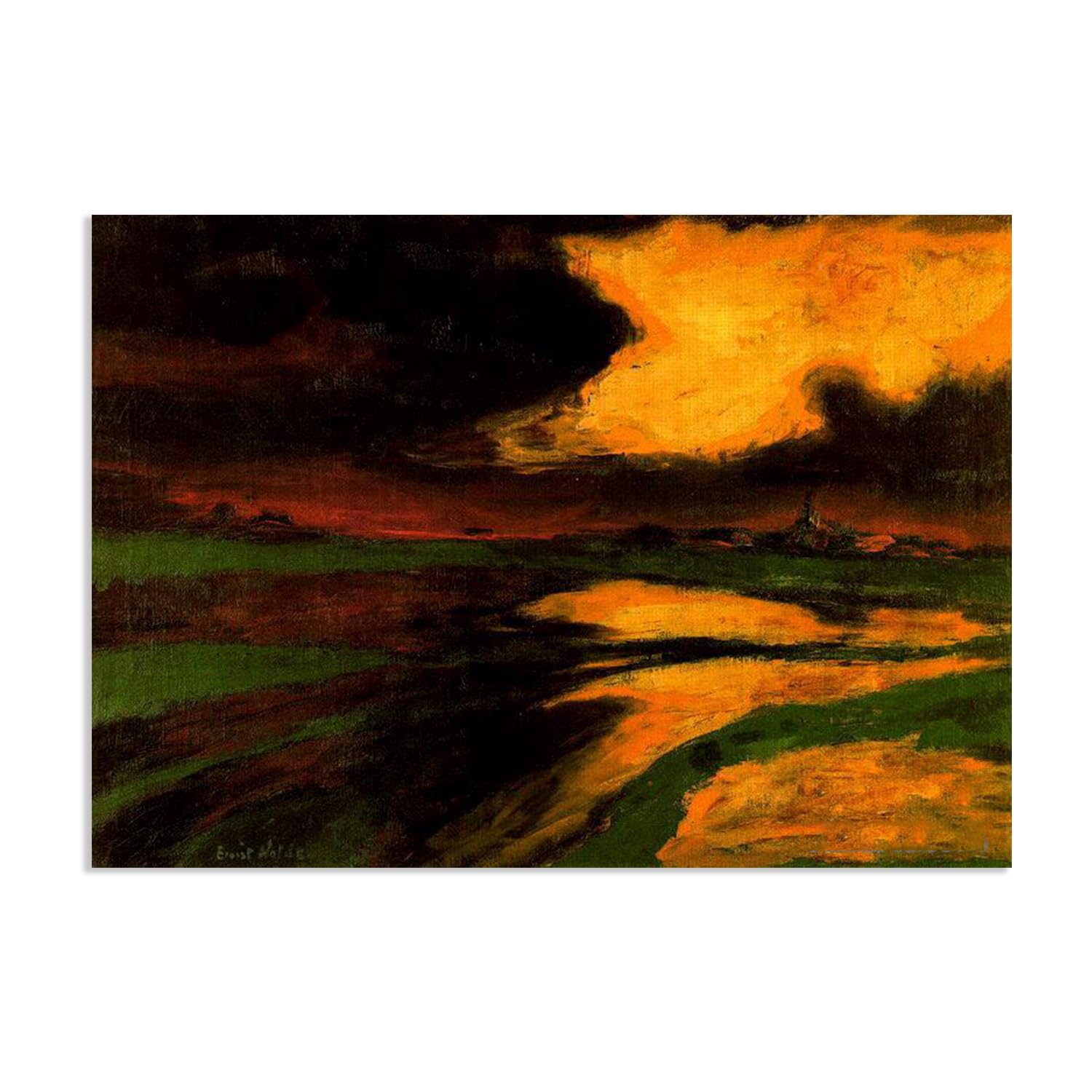 RXNHGJDS Emil Nolde Seascape Canvas Wall Art Autumn Twilight Abstract Reproductions Coastal Expressionism Artwork Wall Decor for Living Room Bedroom Office Home Decor110x80cm(43x31in) Frameless